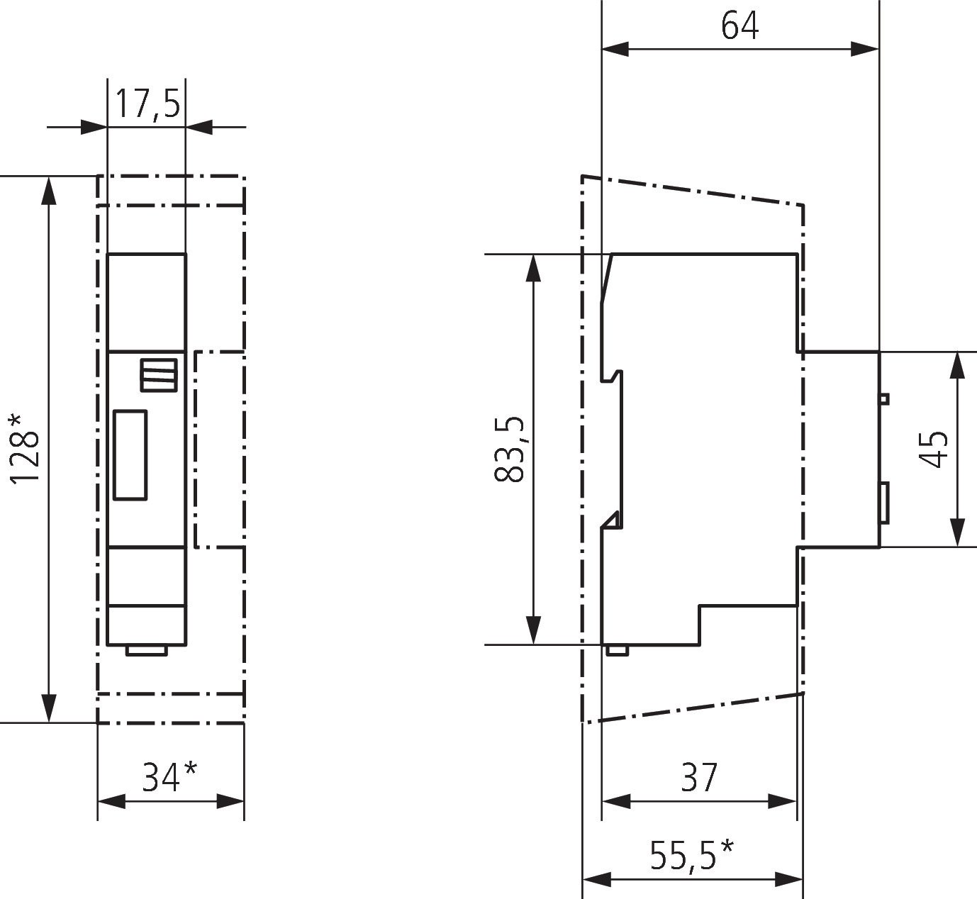 Gambar dimensi Theben ELPA 8 dalam milimeter